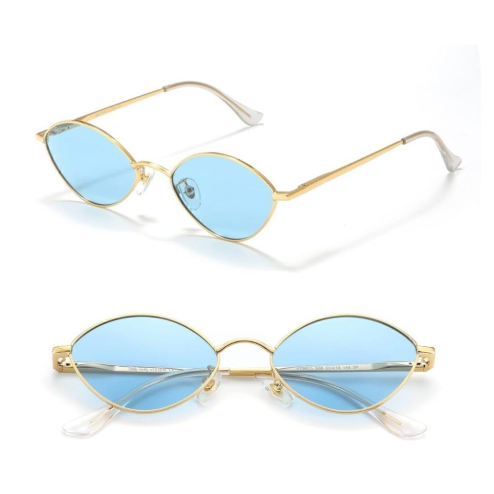 Small Frame Retro Sunnies with Chain Blue Lens - Picture 3 of 4